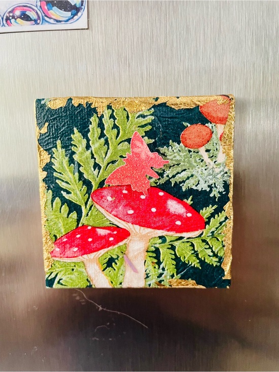 Hand Crafted Other - Mini Canvas Mushroom Magnet